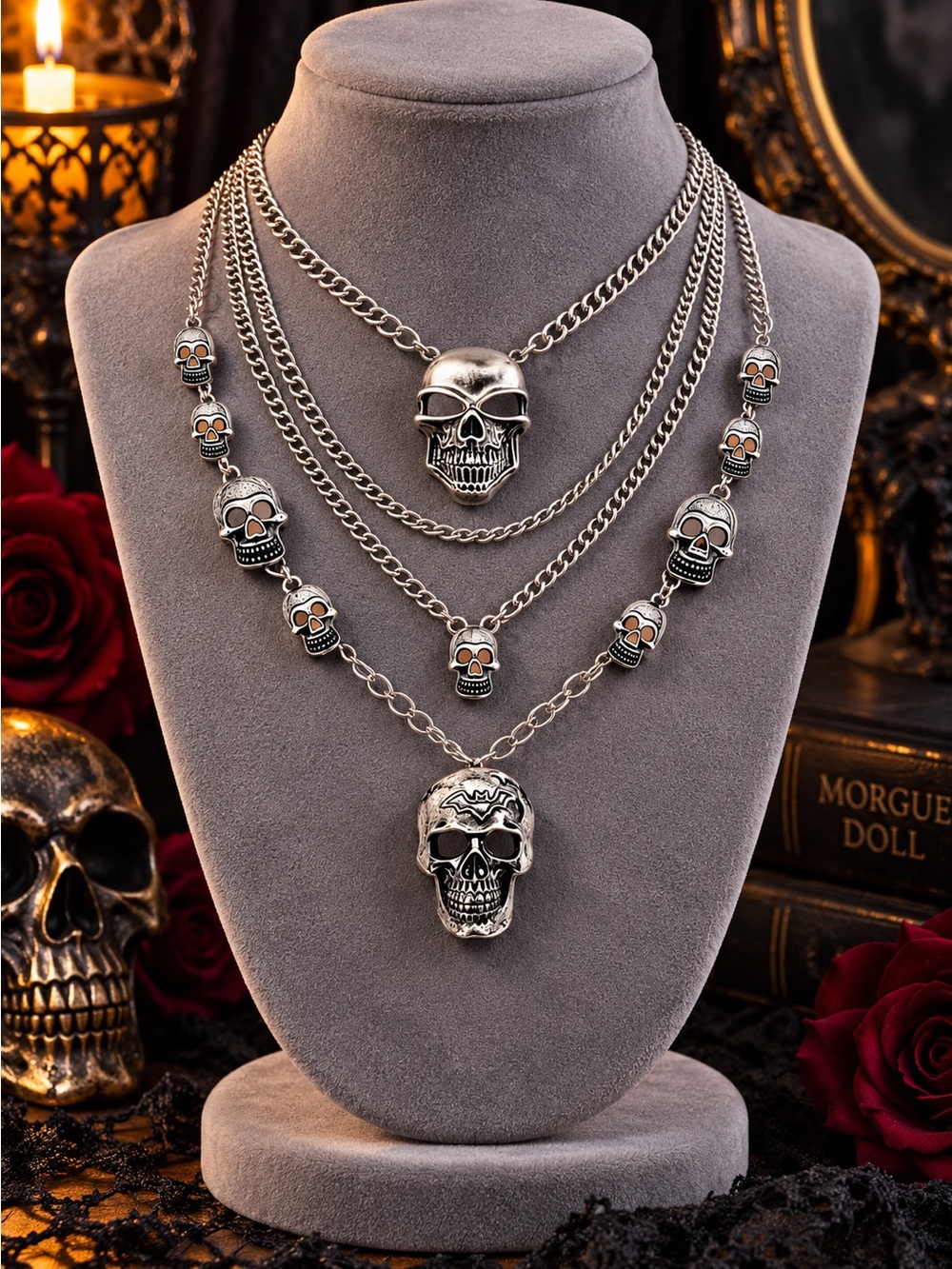 Silver Skull Multi-Layer Necklace - Women Jewelry